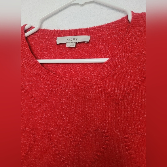 Loft Women's Heart Sweater Cotton/Wool Blend Red Soft Small - Picture 9 of 16